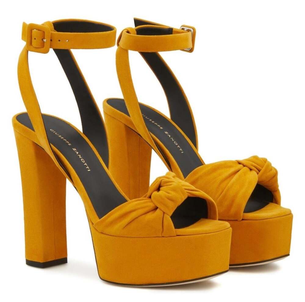Giuseppe Zanotti Betty Knot Platform Sandals in Turmeric Yellow Suede